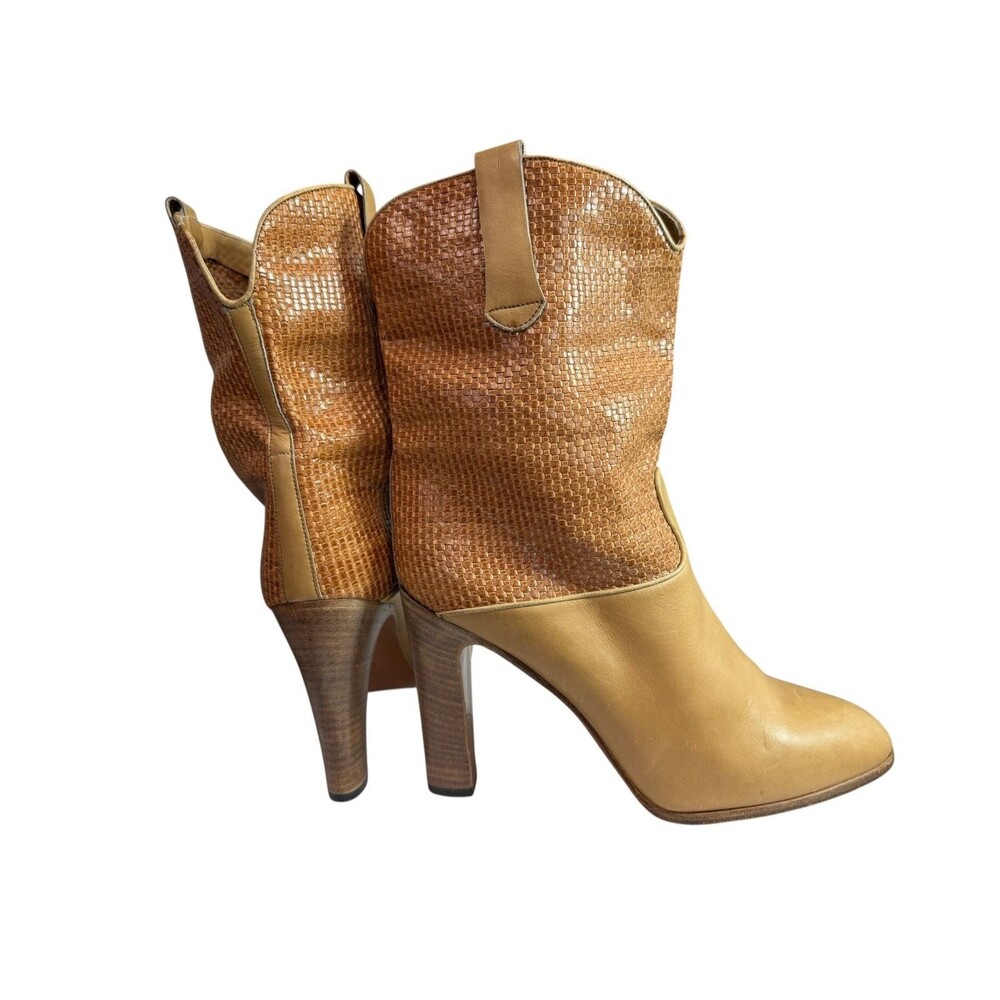 Vintage 80s Walter Newberger x Wilkes Bashford  Mid Calf Heeled Boots Tan Sz 7.5